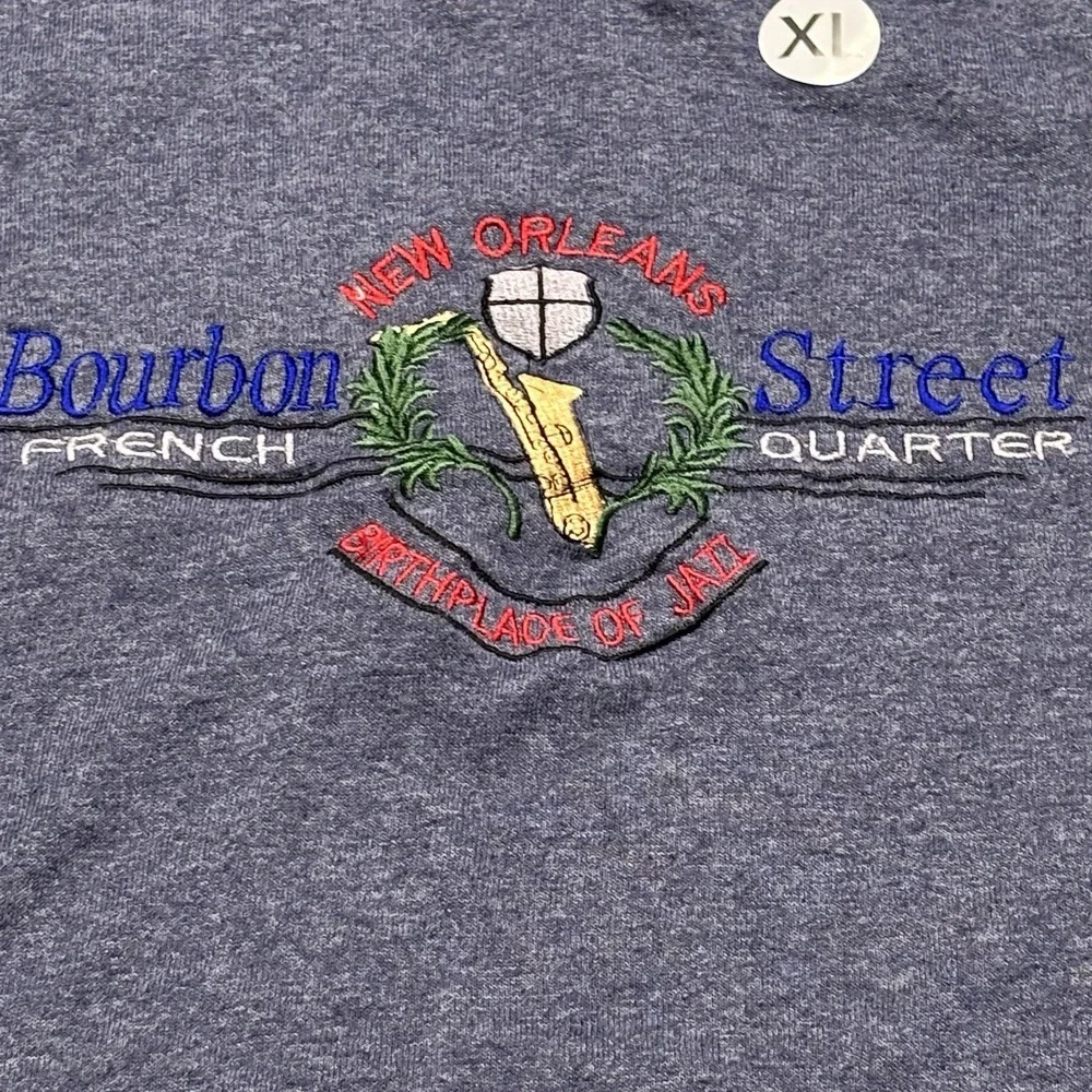 Vintage New Orleans Bourbon Street jazz Tahirt XL Delta Tag  Embroidered
